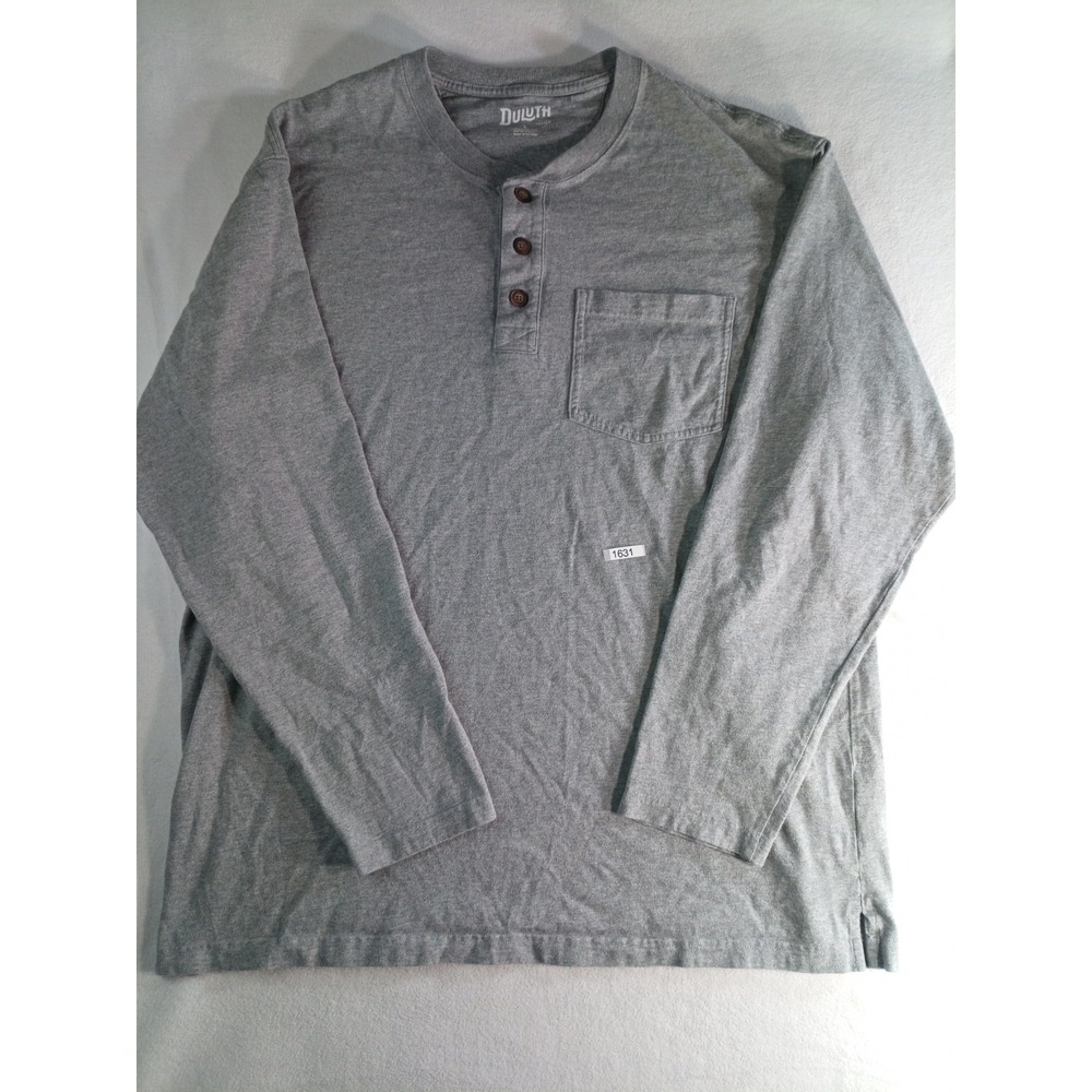 Duluth Trading Co Longtail Henley Shirt Mens Gray Relaxed Fit Long Sleeve
